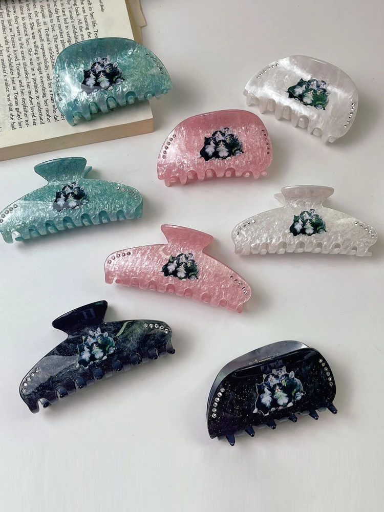 Nicely designed cute cat hair clip clip, sweet and cool spicy girl feng shui diamond shark hair clip, spring hair clip accessory