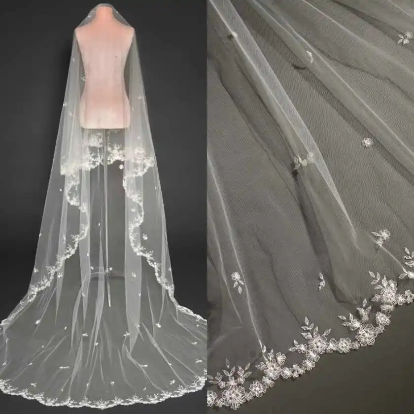 

Elegant Bridal Veils Women One-Layer Appliques Lace Edge White/Ivory/Champagne Wedding Dress Velo De Novia Customized