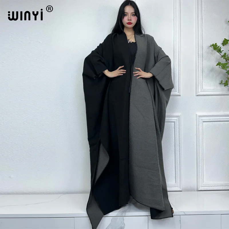 

WINYI new winter dress for women Loose OverCoat Thick Warm long down coat fashion cardigan Middle East winter pure colour abaya