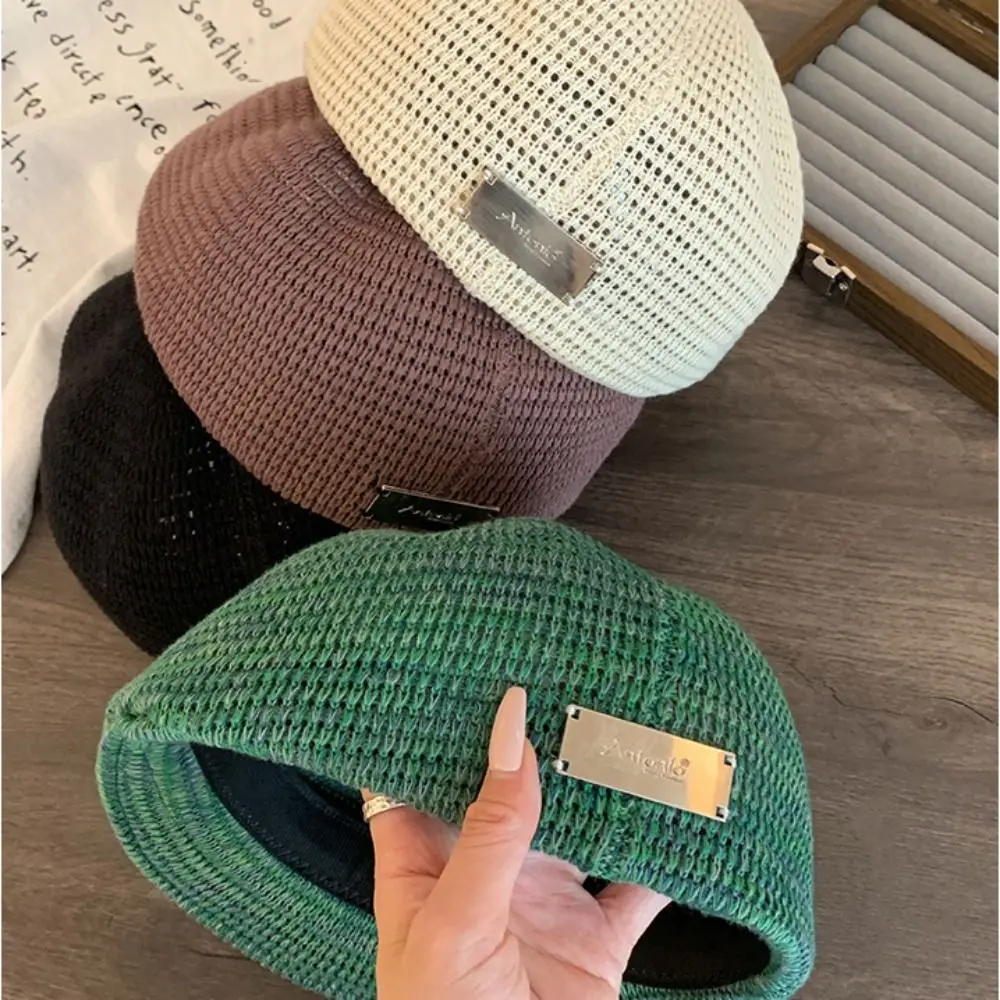 

Brimless Cap Breathable Hollowed Out Beret Hat Vintage Japanese Style Weave Hat Thin Fashionable Crochet Knitted Cap Spring