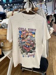Cartoon Print Loose T-shirt Woman Round Neck Cotton Short Sleeve Oversized Tees American Vintage Harajuku Streetwear Tshirt Y2k
