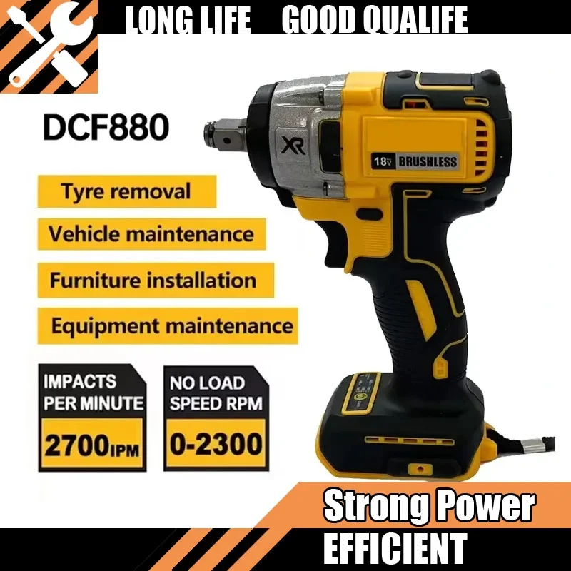 

DCF880 3300RPM Brushless Impact Wrench Tool High Torque Cordless Electric Wrench Tire Repair Fit Dewalt Tool Rechargeable Power