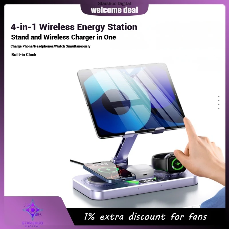 

New 4-In-1 Magnetic Wireless Charging Stand For Tablets Compatible With Huawei And Iphone Iwatch Multi-Functional Charging Stand