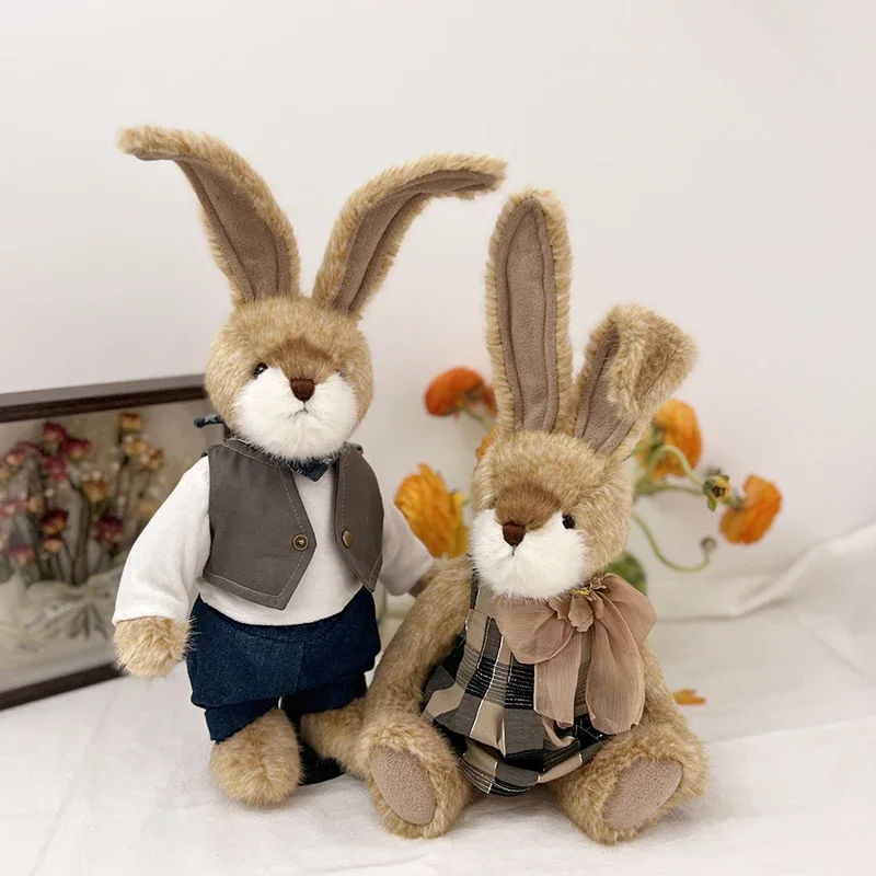 Cartoon Lange oren Konijn knuffels met beweegbare gewrichten Pluche konijn Paar konijntje speelgoed pop verjaardag vrienden cadeau Etalage