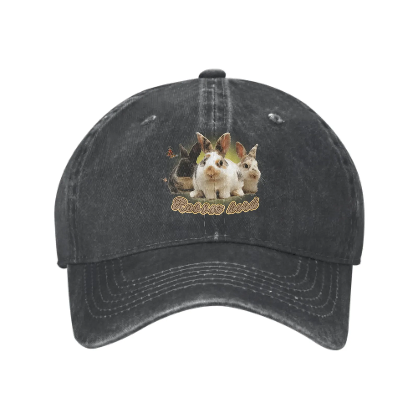 

Meme Rabbit Bunny Distressed Adjustable Washed Denim Mens Dad Trucker Hat Baseball Ball Cap For Men