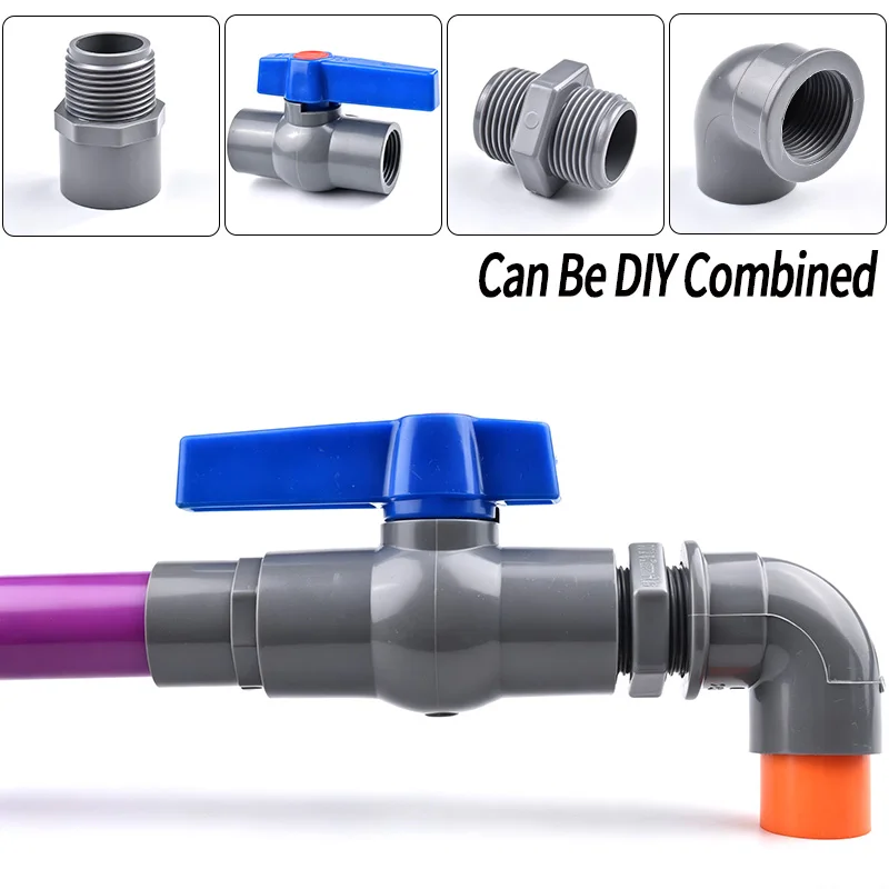 1/2~1Inch Female Male Thread Straight Elbow Tee Cap Valve Connector Aquarium Fish Tank  Pipe Adapter Garden Irrigation Joint