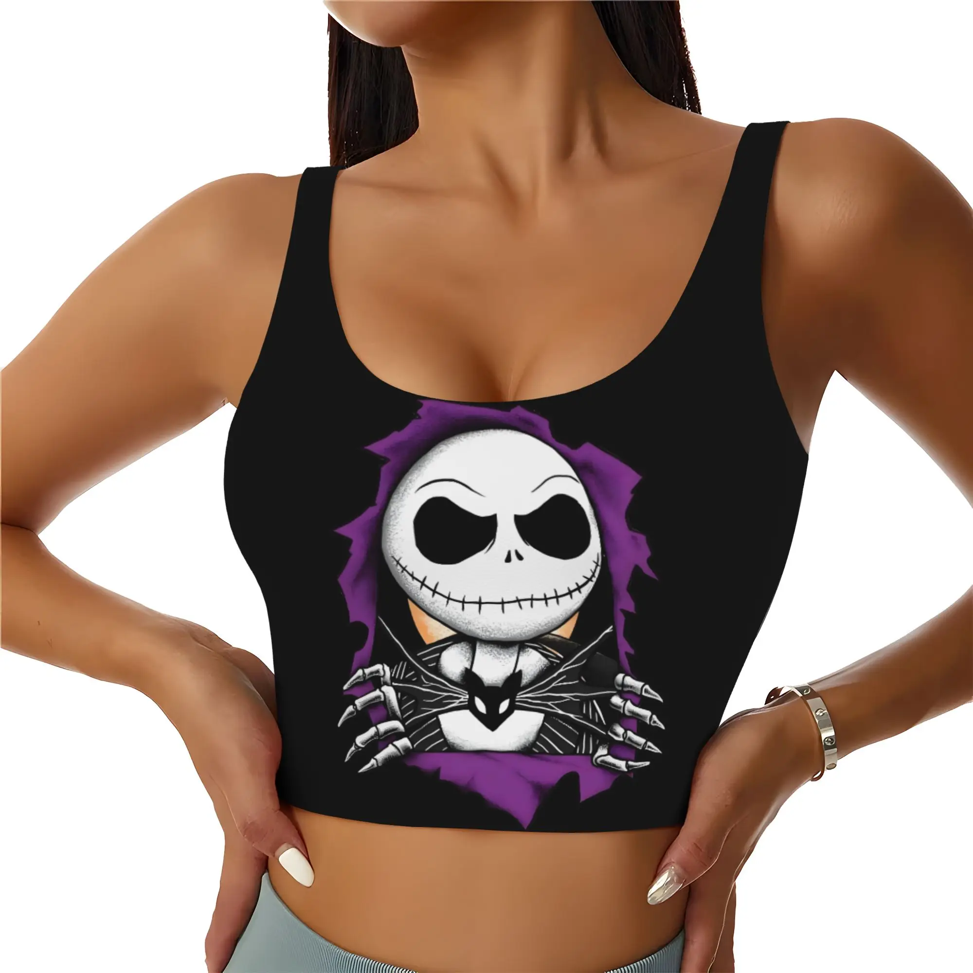 Custom Skellingtones Skull Workout Crop Tank Tops Women Halloween Horror Yoga Sports Bras