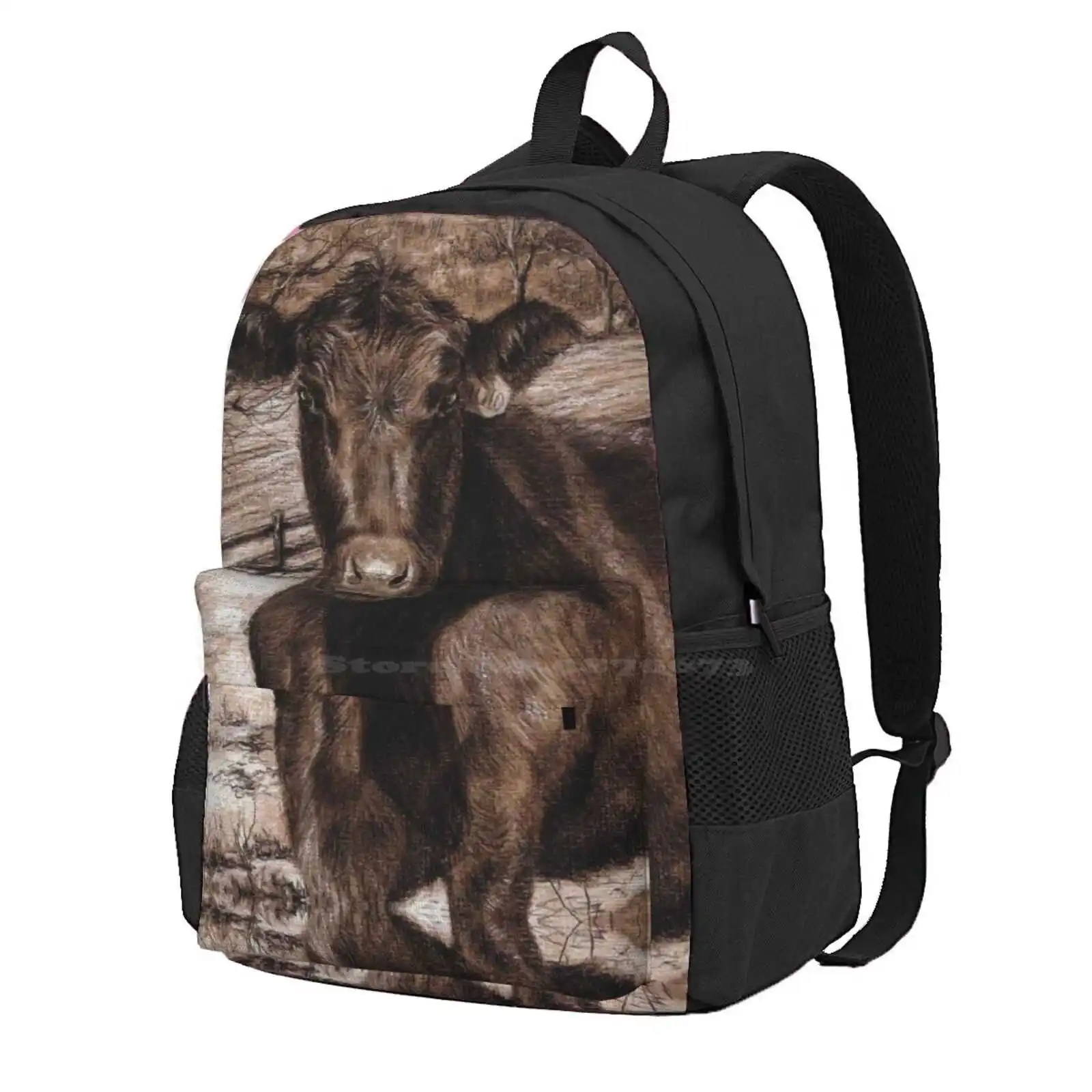 Black Angus Hot Sale Schoolbag Backpack Fashion Bags Charcoal Drawing Black And White Drawing Of A Cow Black Cow Drawing Meat