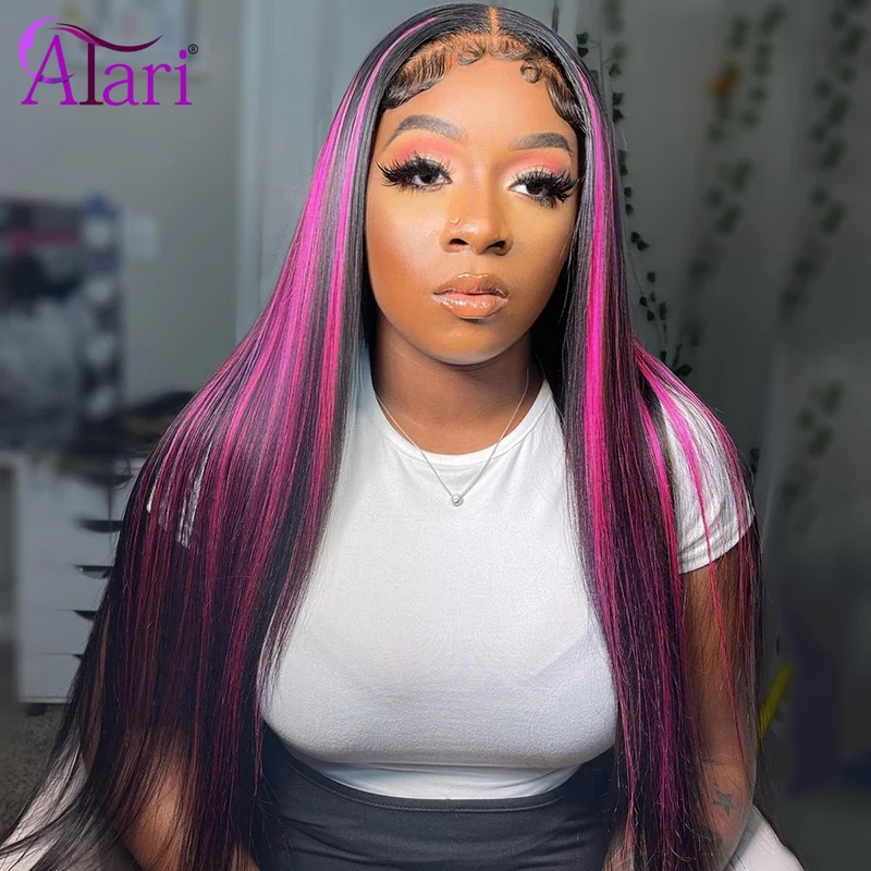 

Transparent Straight 13x4 Lace Frontal Human Hair Wigs Highlight Pink 5x5 lace closure wigs Brazilian hair pre plucked For Women