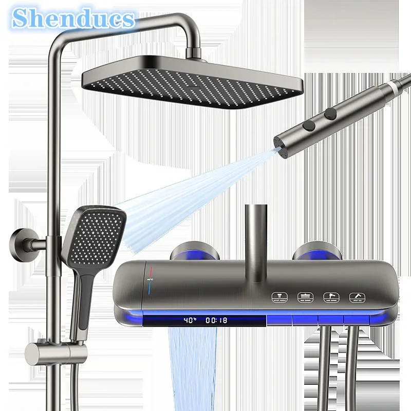 SDSN Piano Digital Bathroom Shower Set Hot Cold Bathroom Faucet Accessories Rain Shower Head Thermostatic Digital Shower System