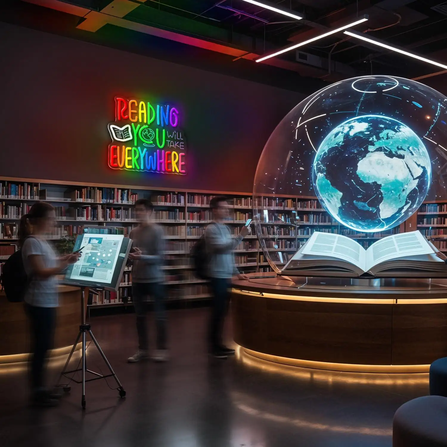 Inspirational Neon Sign Dimmable LED Light with Reading Will Take You Everywhere Design for Classroom Bedroom Dorm Library Decor