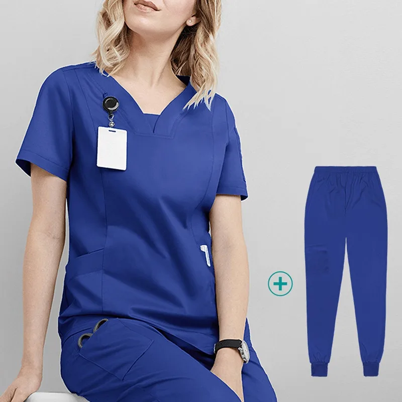 Mulheres Hospital Médico Scrub Uniformes, Scrub Set, Jewel Collar, Workwear Cirurgião, Workwear, Beleza, Spa, Roupa do Salão, RISO, Nova Chegada, LWM006