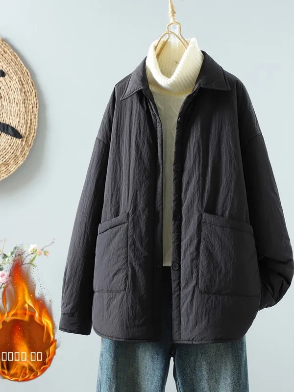 

Lightweight Cotton Jaet Retro Sle Casual Women's Faion Autumn Winter Thiened Long Sve Zipper Closure Color