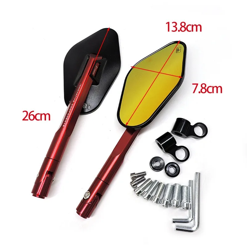 CNC Aluminium Reversing Mirror Motorcycle Modification Accessories Scooter Street Bike E-bike Yellow Mirror Octagonal Mirror