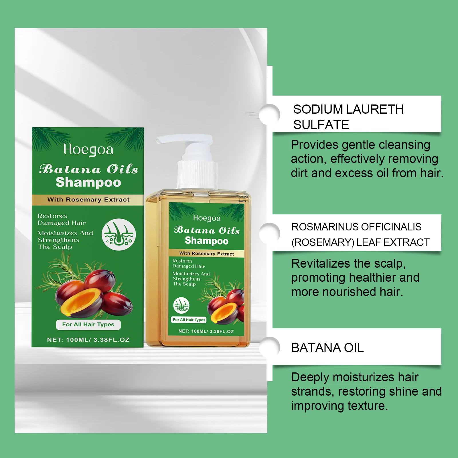 HOEGOA Batana Oils Shampoo All-Round Scalp Care Keep Healthy Luster Promotes Hair Growth Prevents Hair Loss