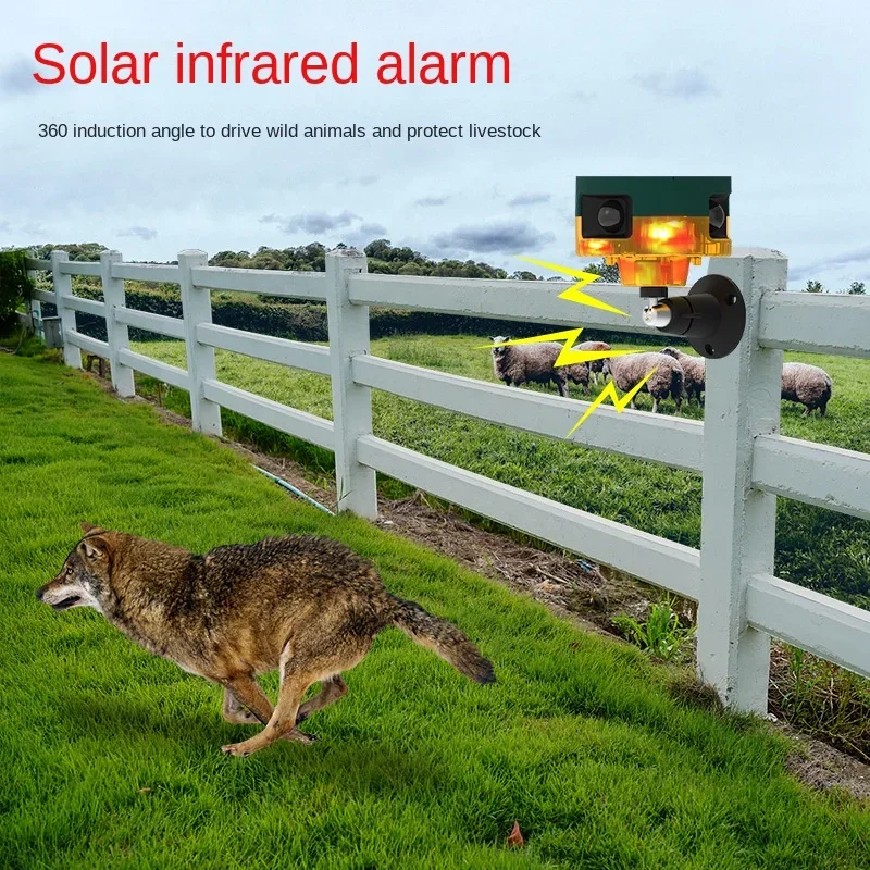 Solar Alarm Warning Light Remote Control Infrared Human Body Sensor Recording Driving Away Animals and Wild Boars 3-sided Sensor