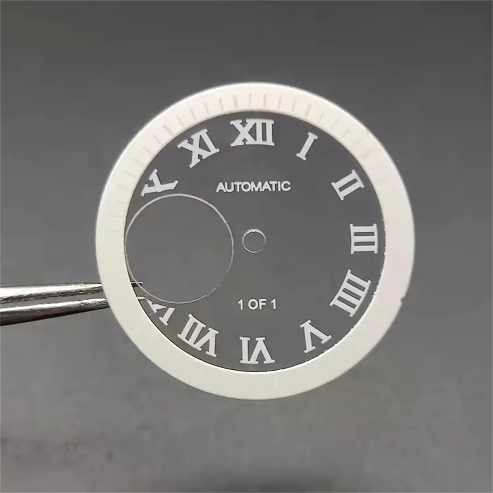 หน้าปัด NH38 28.5มม. ตัวเลขโรมันหน้าปัด Jam Tangan Hollow ใสหน้าปัดสีเขียวเข้มหน้าปัด NH38เคลื่อนไหวกลไกใหม่ DIY