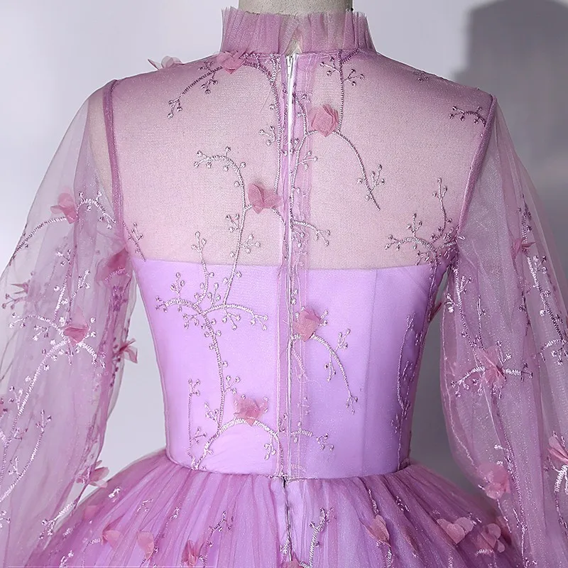 Vestidos de Quinceañera de manga larga, vestido de baile púrpura de flores dulces, vestido clásico de cuello alto para fiesta con cremallera en la espalda, vestido de graduación personalizado