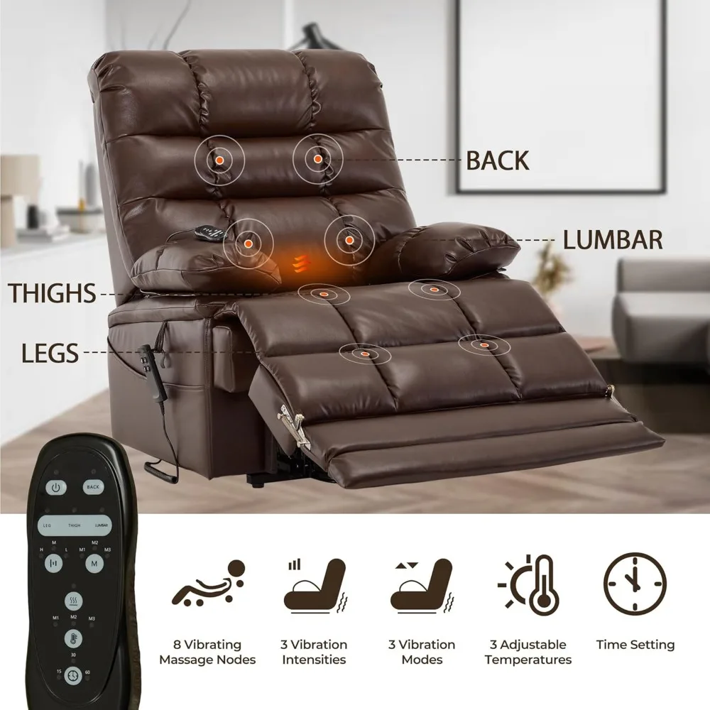 Big Tall Man Power Lay Flat Lift Recliner Extra Large Oversized Wide Heat Massage Podwójny silnik do 400 LBS Krzesła elektryczne Łóżko