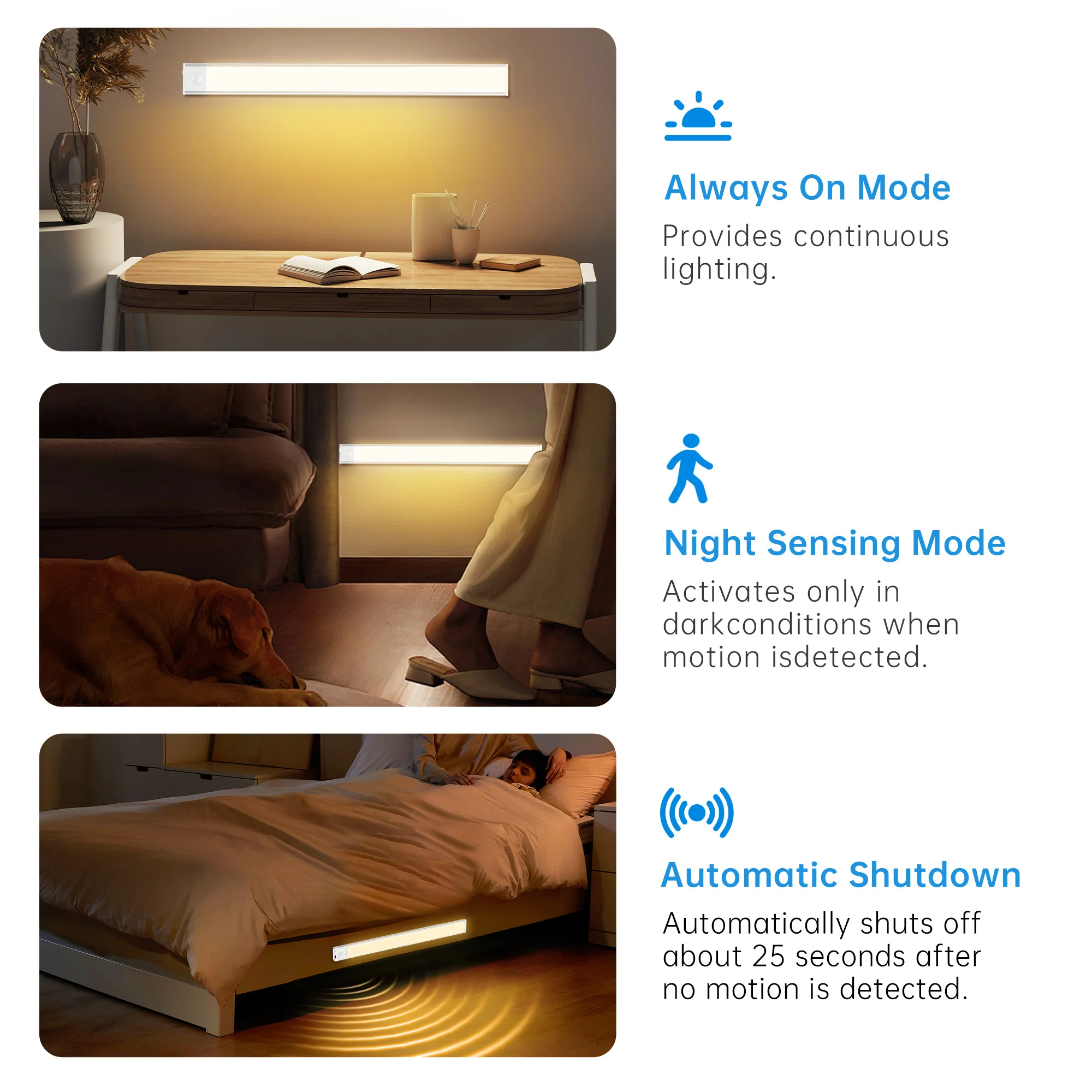 PZSUNLY LED محس حركة ضوء قابلة للشحن المغناطيسي ضوء الليل 3 ألوان عكس الضوء إضاءة الخزانة للمطبخ LED ضوء خزانة الملابس #2