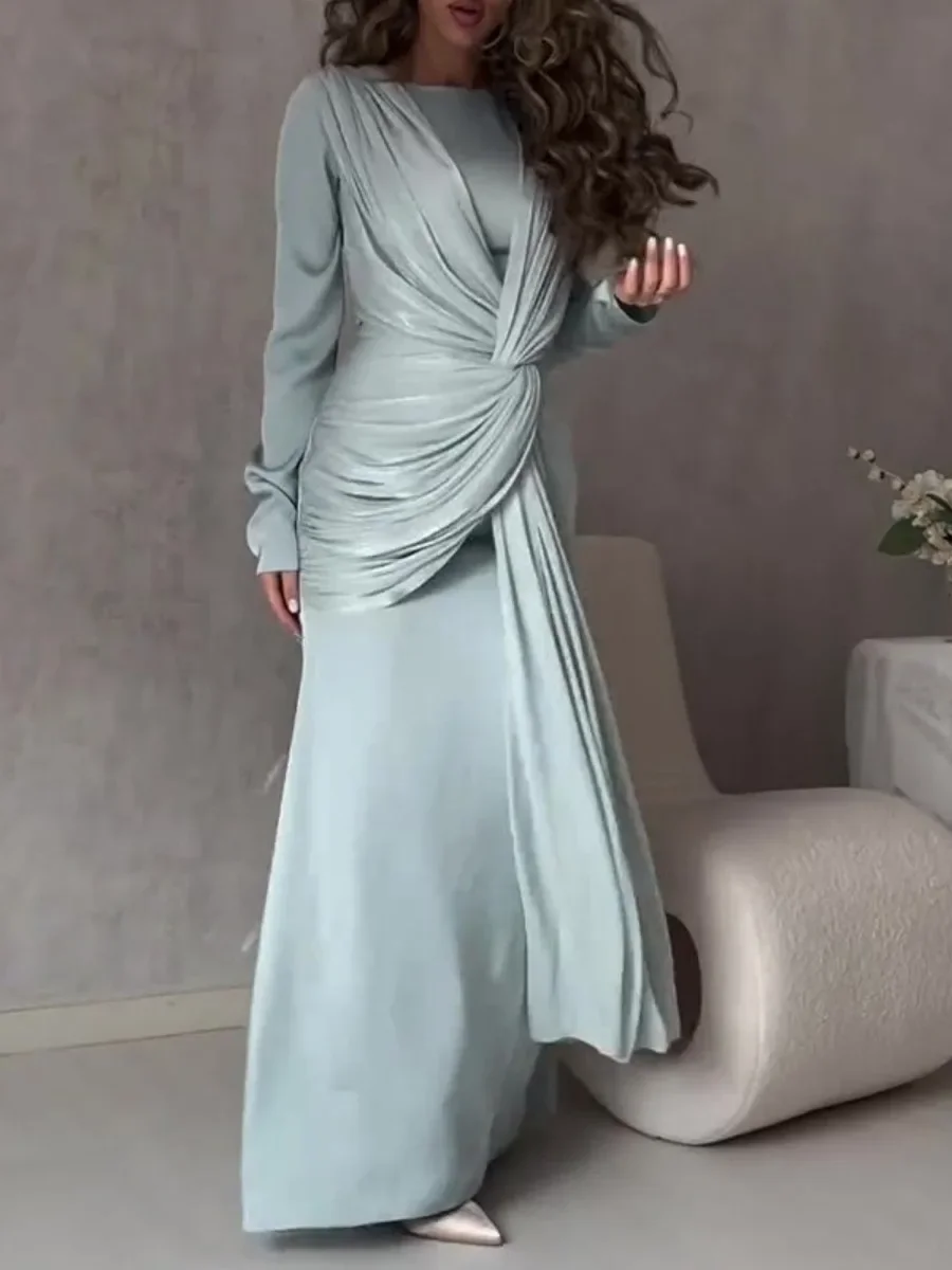 Eid มุสลิมชุด Abaya Silky มุสลิมชุดยาว Vestidos Largos Party Caftan Jalabiya Ramadan ดูไบ Kaftan อาหรับ Robe 2025