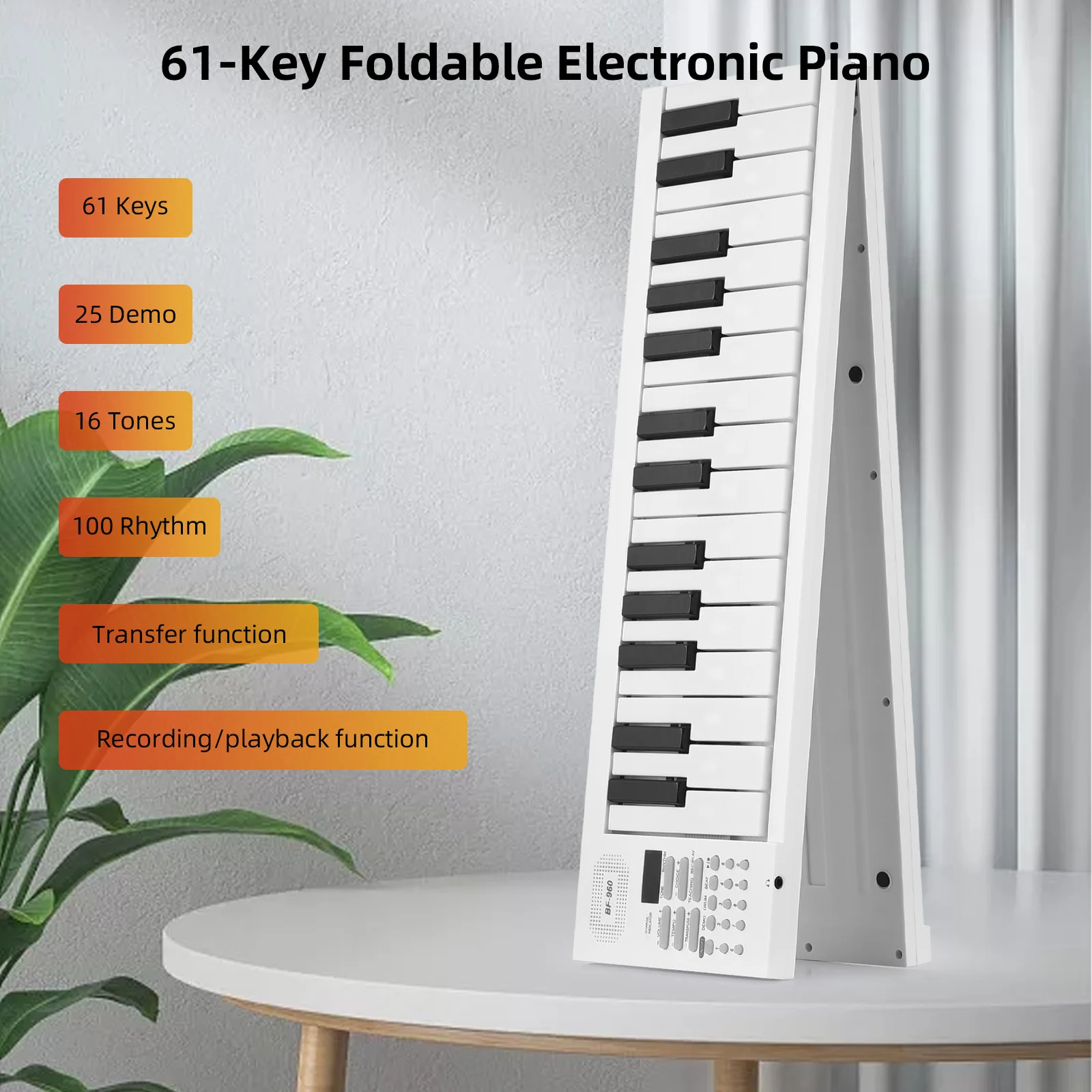 61-Key Foldable Electronic Piano Multifunctional Electronic Piano Keyboard with LED Display Built-in Battery Digital Piano