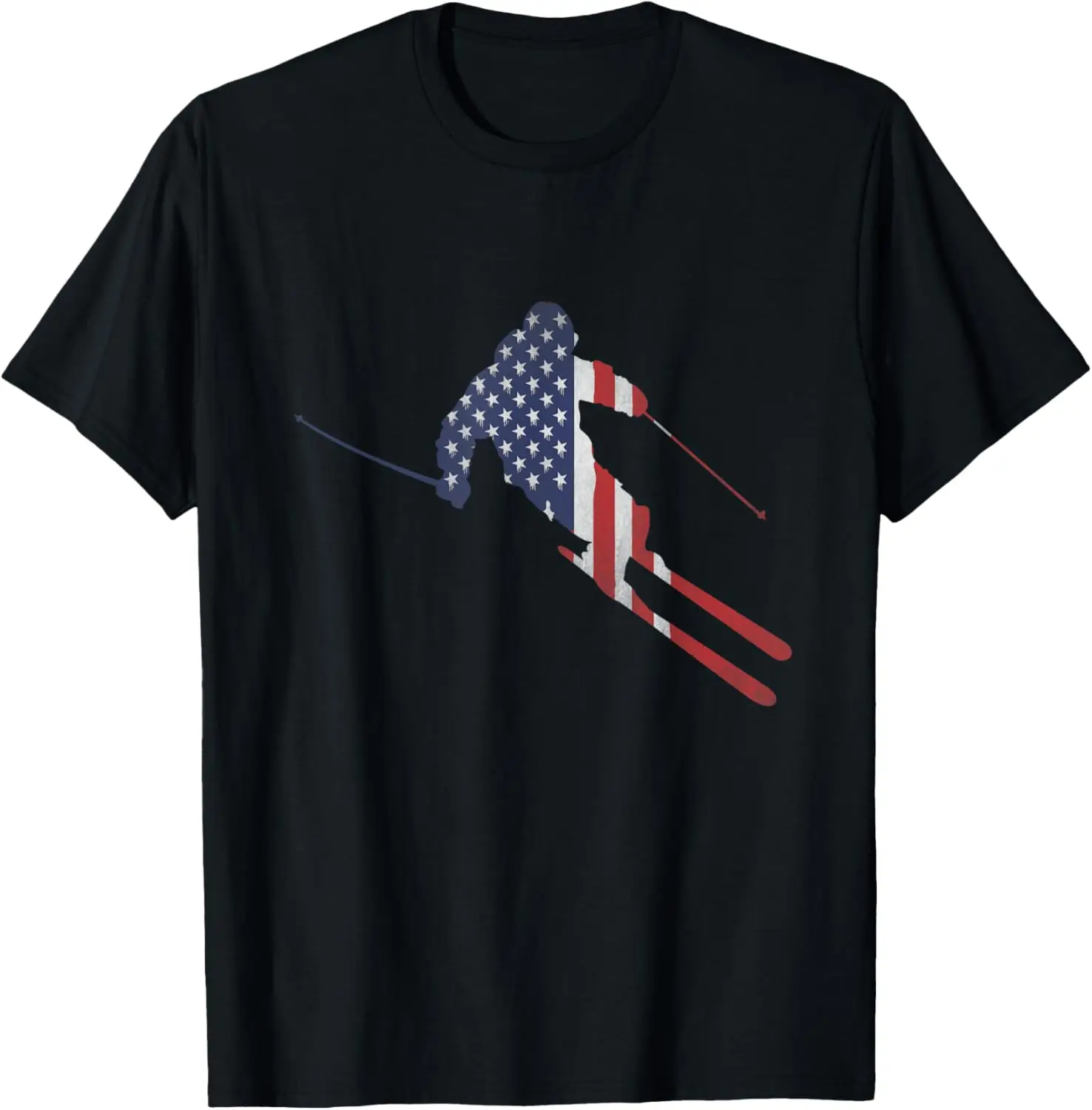 

American Flag Skier Graphic Tee Patriotic USA Skiing Silhouette Sports T-Shirt Men Women
