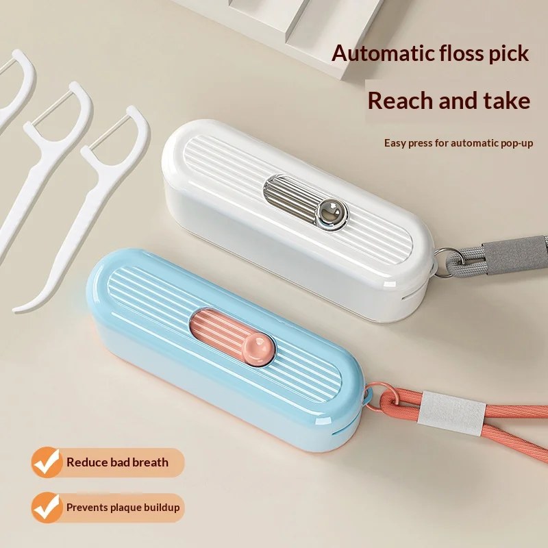 Автоматическая всплывающая портативная мини-нитка для зубочисток с ультратонкими палочками для зубной нити и футляром для хранения