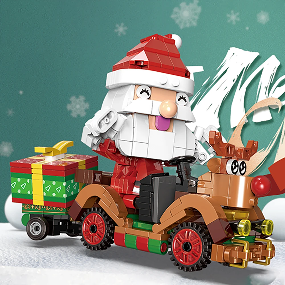 390pcs Kerst Bouwstenen Zelf-monteren Kerst Herten Winkelwagen Kerstman Muziekdoos Bricks Speelgoed voor Kinderen verjaardagscadeautjes
