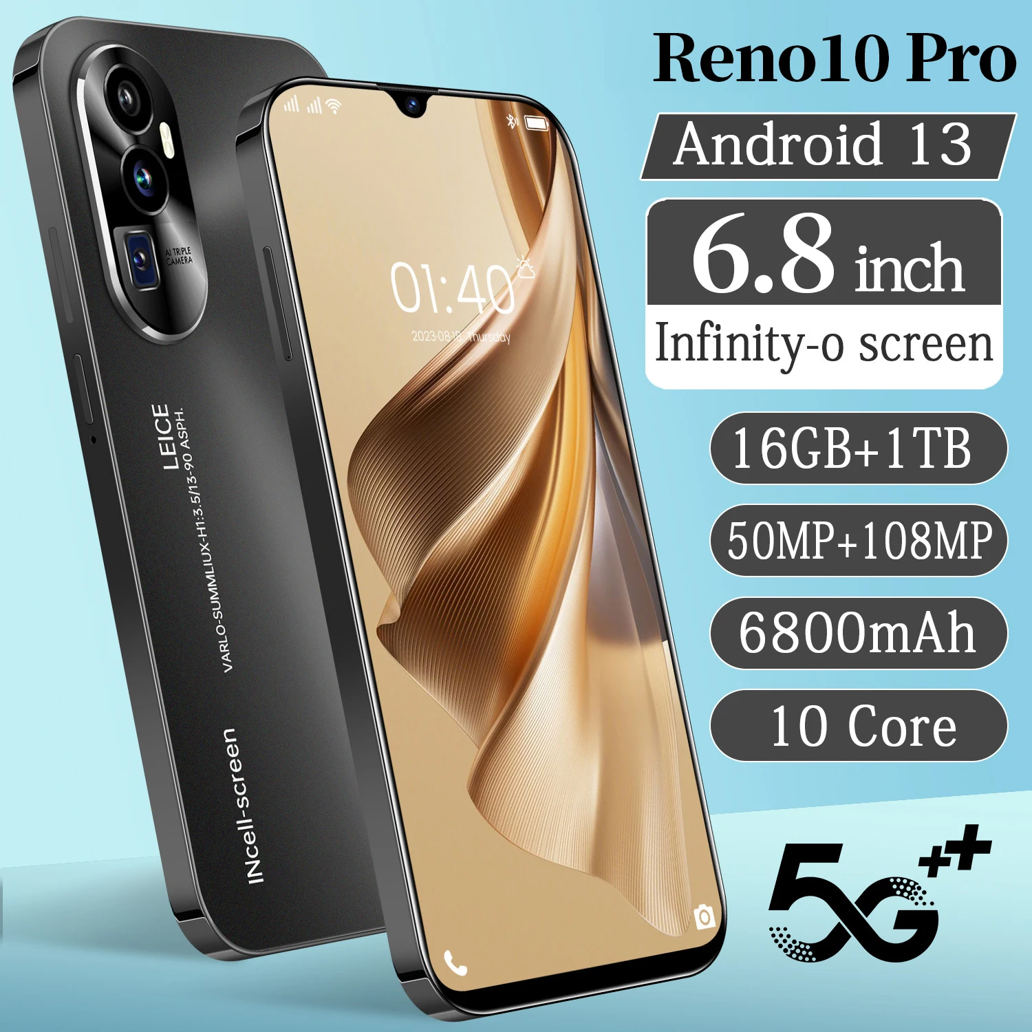 New Cellphones Reno10 Pro 6.8 Inch 4G 5G Original Smartphone 6800mAh Cell Phone Android 13 Global Version 50+108MP Mobile Phones