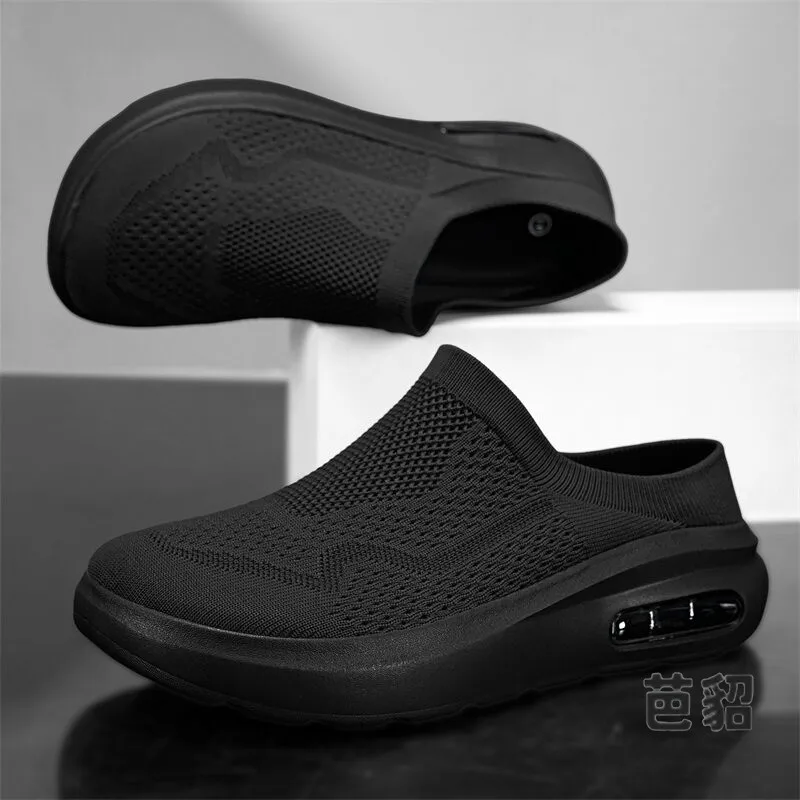 Men's Summer Slip-On Shoes Breathable Mesh Soft Bottom Wide Fit Casual Comfortable Anti-Slip Slipper Casual Leisure Shoes