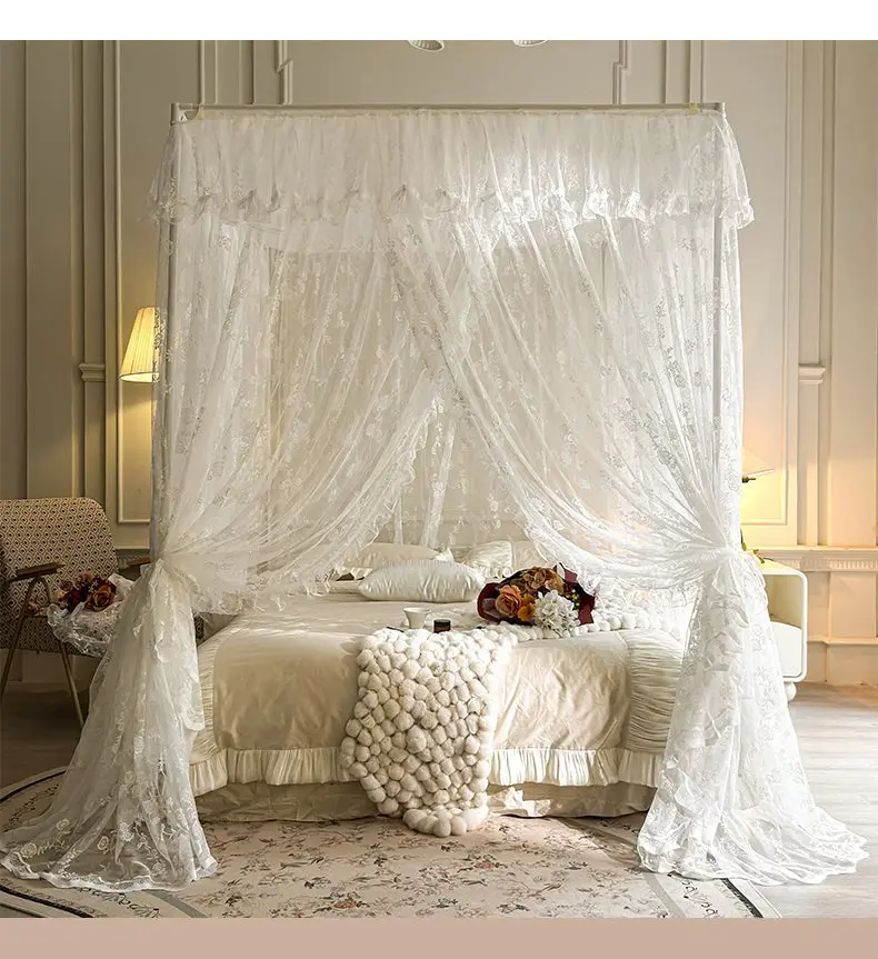 Princess Lace Palace Mosquito Net Without Frame Thickness Jacquard Romantic Pole Piercing Bed Curtain for Home Decor