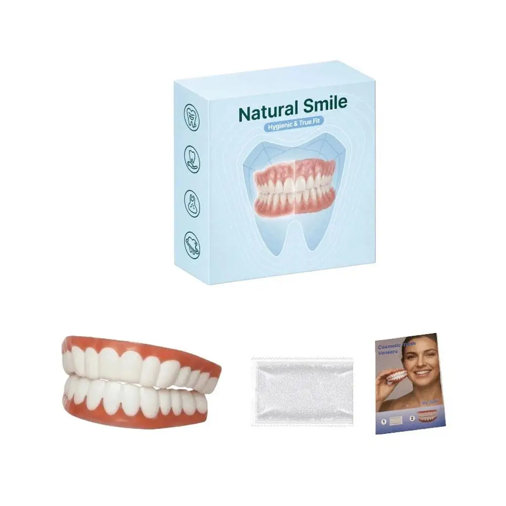 Temporary Denture Kit, Heat Moldable Custom Fit Upper Lower False Teeth Temporary False Teeth Set Natural Shade for Men & Women