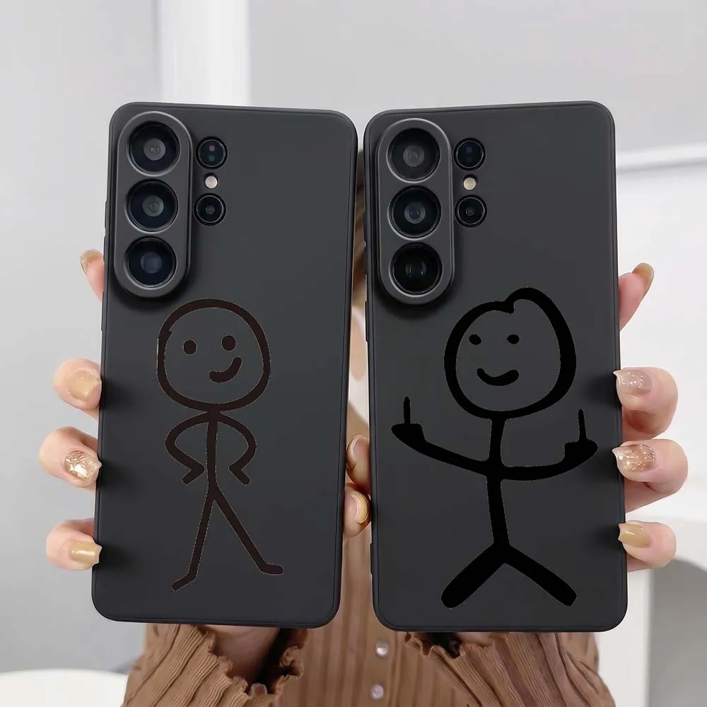 Stick Figure Gesture For Samsung Galaxy S26 S25 S24 S23 S22 S21 S20 Pro Edge Ultra Plus FE 5G Black Cover Phone Case