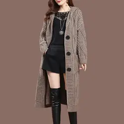 2024 Winter Large Size Hooded Mid-long Knitted Cardigan Thick Sweater Coat Solid Color Loose Over The Knee Women's Wear Clothing