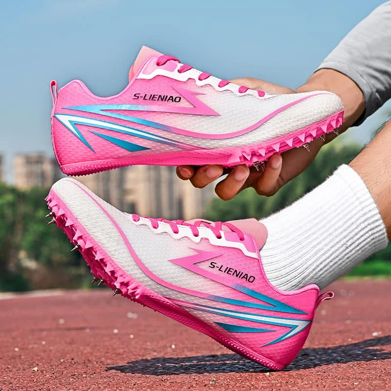Trendy Pink Athletics Spikes Sneaker for Men Women Professional Race Men's Sprinting Spikes Shoes Size 35-45 Track Running Shoes