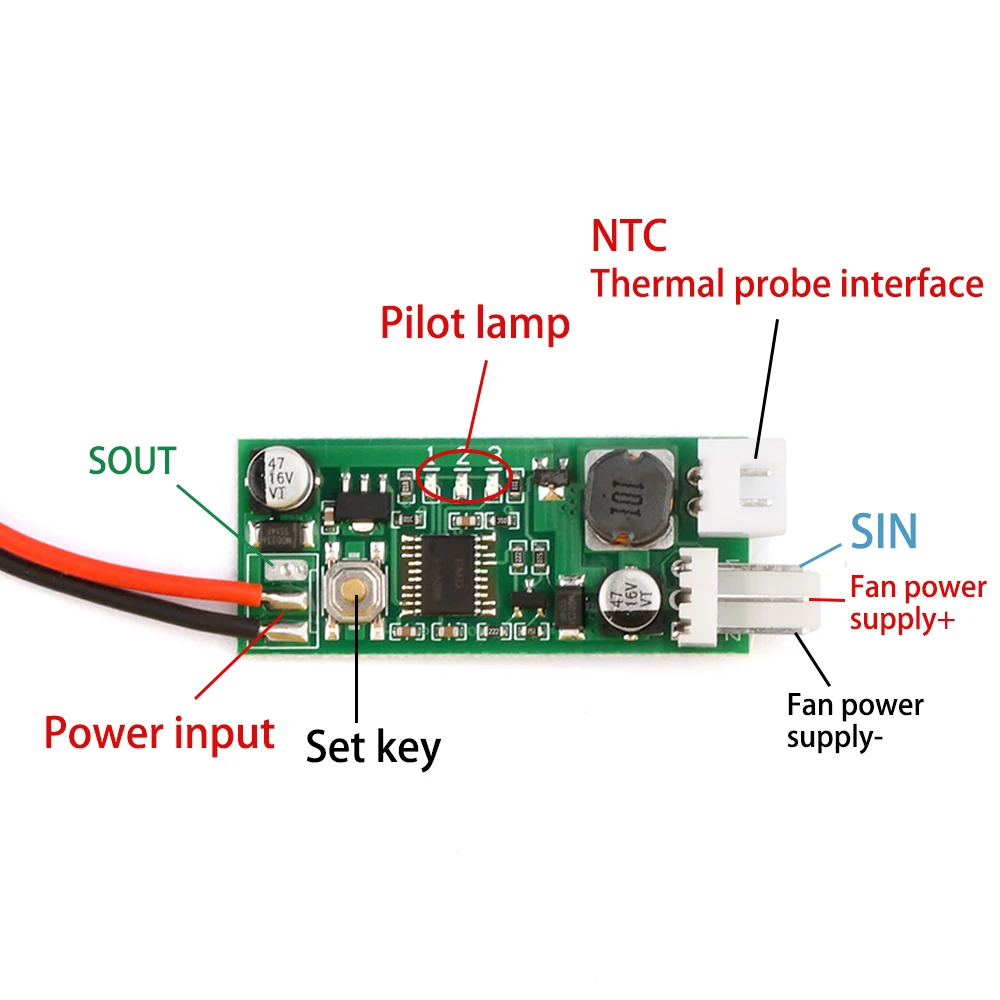 Single-channel DC12V 2-3-wire fan temperature control speed control module temperature control speed governor 3P with probe line