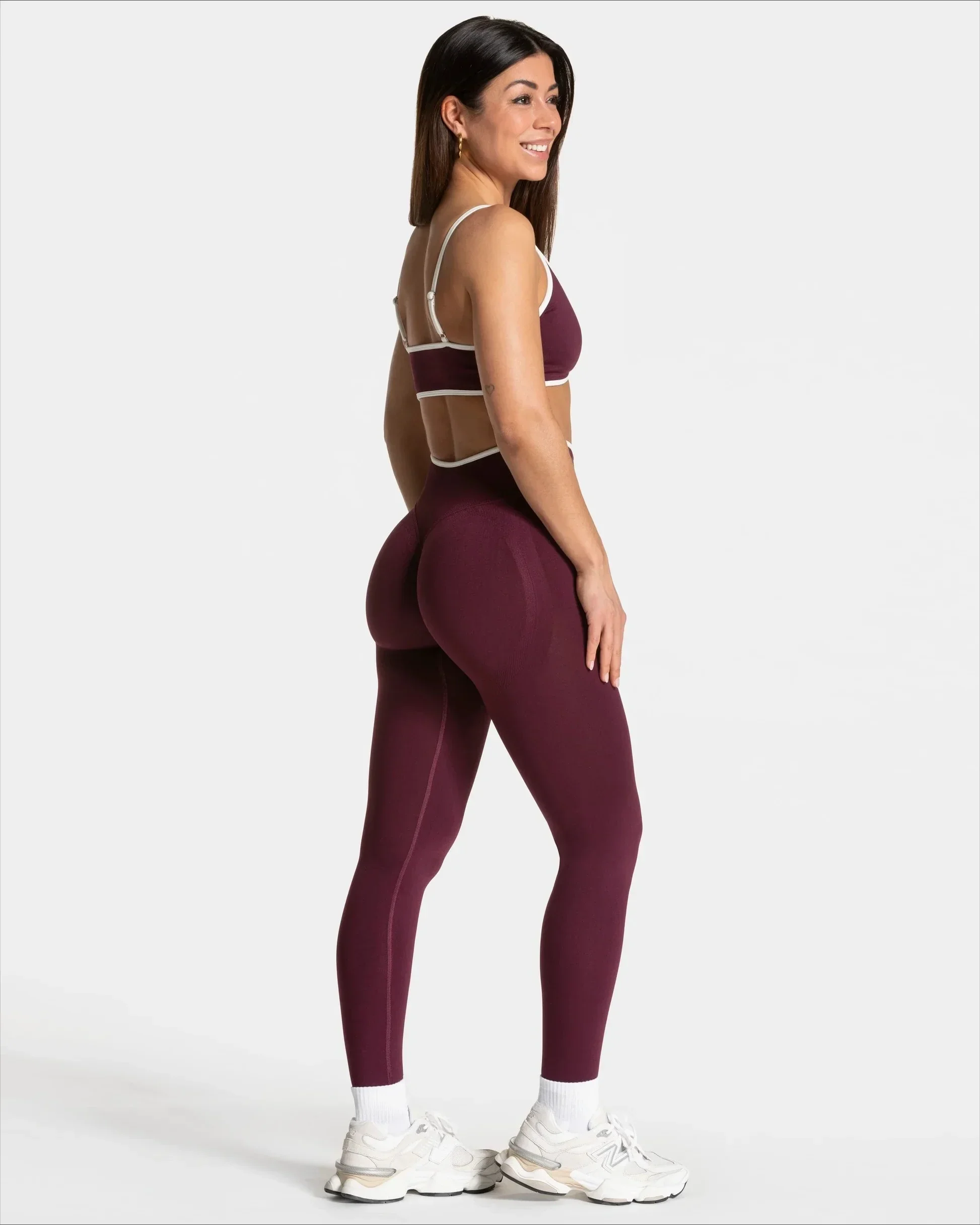 Nahtlose Sport-Leggings für Damen, weißer Rand, Taille, eng, hohe Taille, Hüftheben, Yoga-Hose, Fitnessstudio, Lauftraining, einfarbige Hose – Detail 32