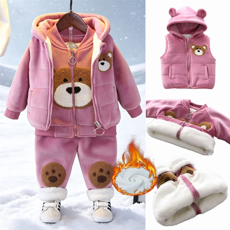 Boys Boys Girls Lambswool Sets Kids Thickened Winter Warm Suits Children Plush Velvet Jacket+Vest+Pants 3Pcs Outfits Hooded Clothing - Aliexpress Deal