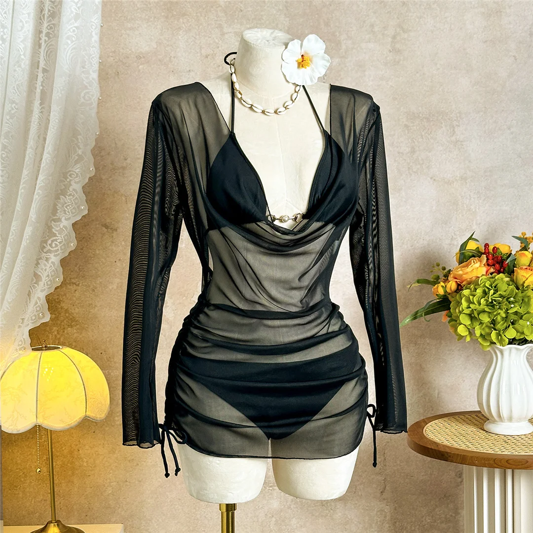 Mit langen Ärmeln, rückenfreiem Bikini, Damen-Badebekleidung, dreiteiliges Bikini-Set, Badeanzug, Badebekleidung, Schwimmbekleidung V7815 – Detail 16
