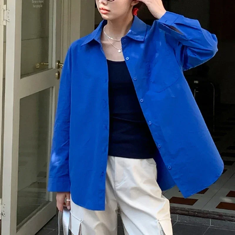 Kobiety Wiosna Jesień Koreańska Bawełniana Bluzka Moda Odzież Luźne Koszule Lady Casual Długi Rękaw Kołnierzyk Zapinany na Guziki Mujer