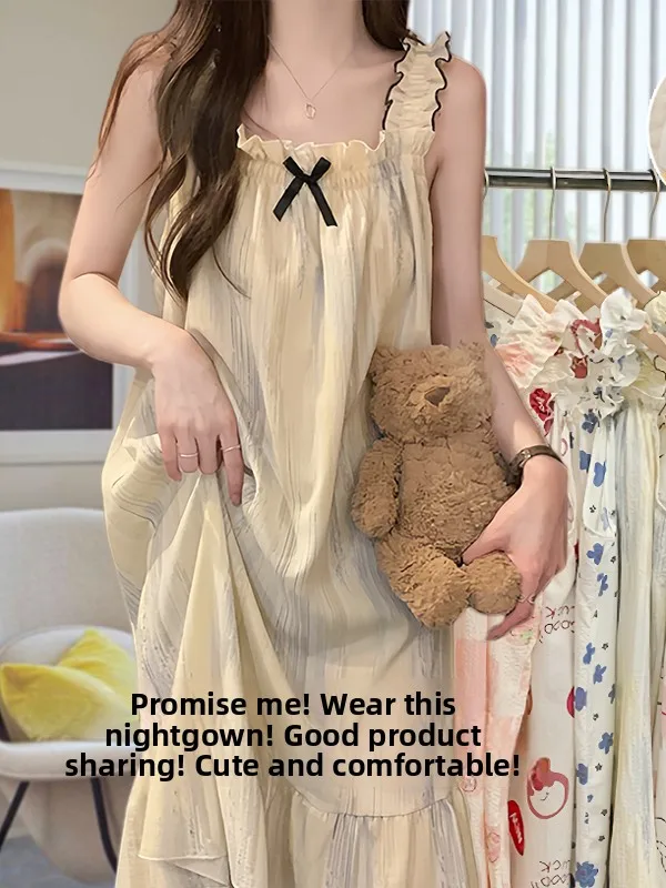 

Summer Cloud Cotton Sp Dr Ladies Svel Thin Strap Nightgown Cute Home Clothes Outerwear Option Polyester Fabric