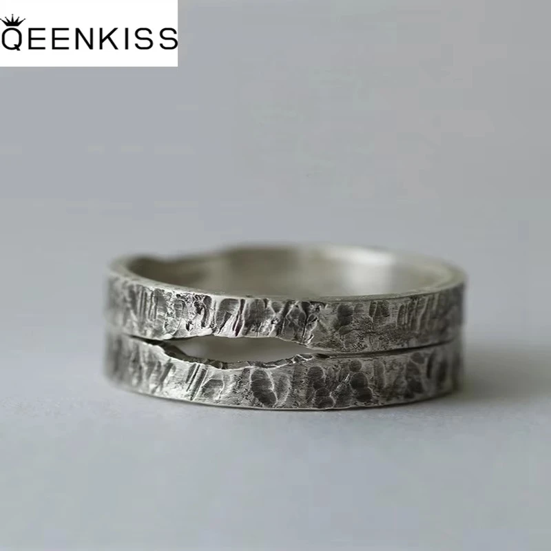 QEENKISS 925 Sterling Silver Ring for Women Men Couple Lovers Vintage Adjustable Bite Ring Fine Jewelries Wholesale Gift RG6750