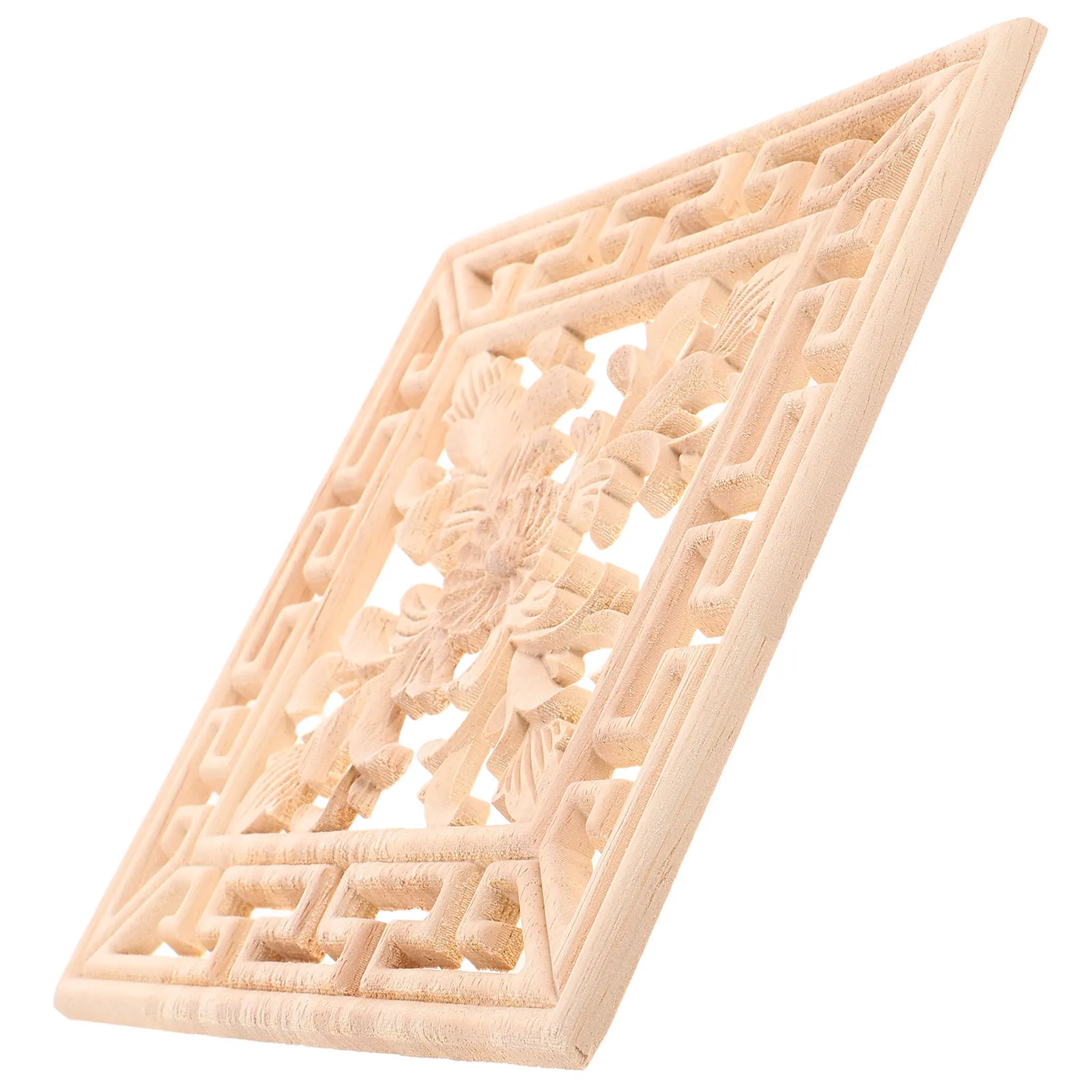

Wooden Carved Appliques Onlays Square 20cm Unpainted Solid Wood DIY Cabinet Door Furniture Decoration Wood Applique Onlays