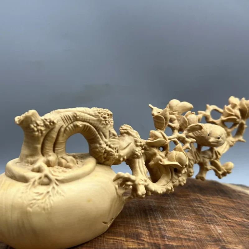 Antique boxwood carving magpies Chinese style ornament flower and bird decoration creative home classical handicrafts