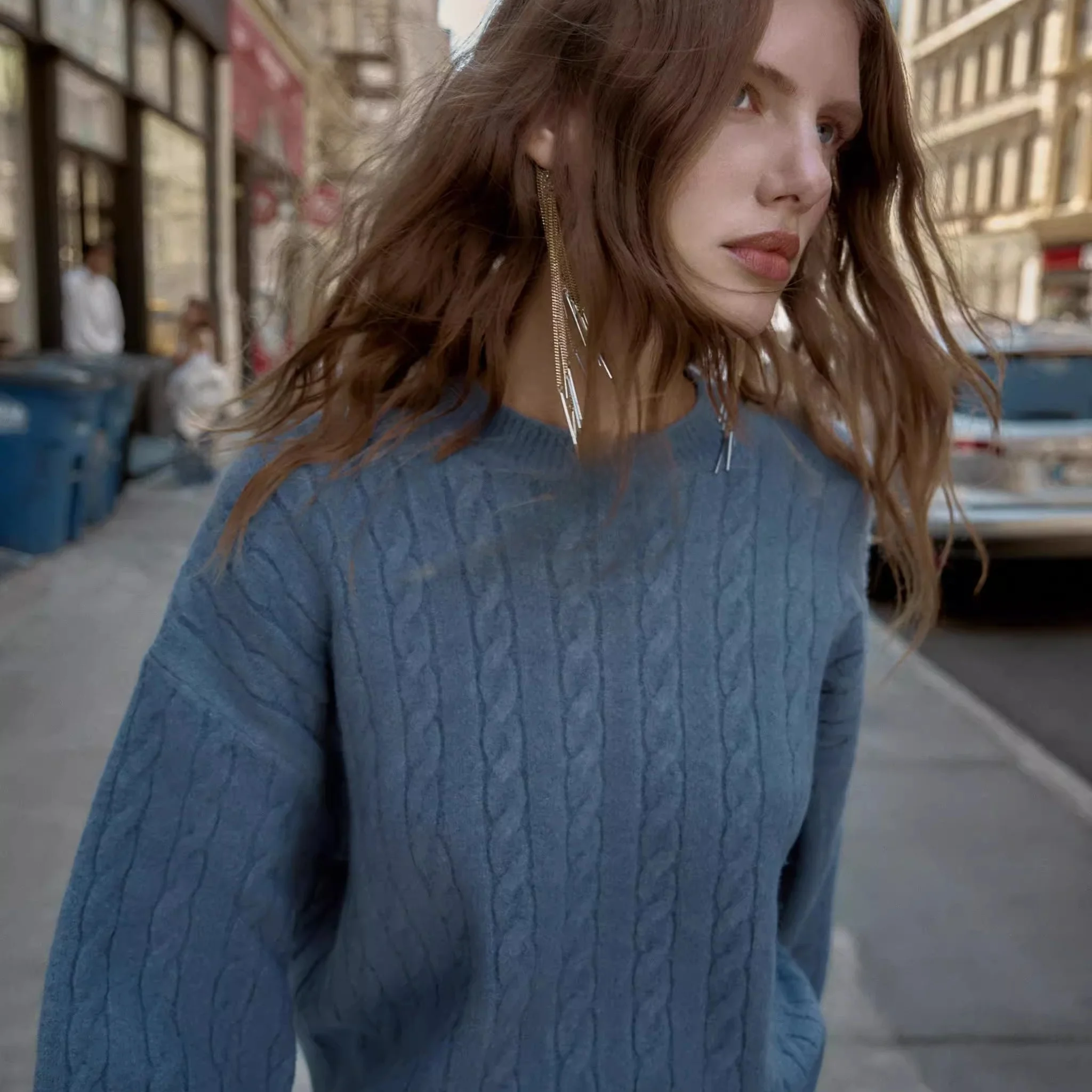 เสื้อสเวตเตอร์ไหมพรมถักสำหรับผู้หญิง คอลเลคชั่นฤดูใบไม้ร่วง สีพื้น คอกลม แขนยาว ทรงเข้ารูป สไตล์ลำลอง ผลิตจากเส้นใยสังเคราะห์