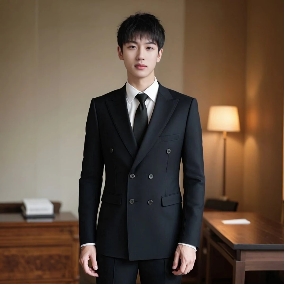 

Loose Fit Hong Kong Sle Men's Jaet 2024 Trendy Casual Suiting Polyester Fiber Long Sve Two Button Plaet Spring Autumn