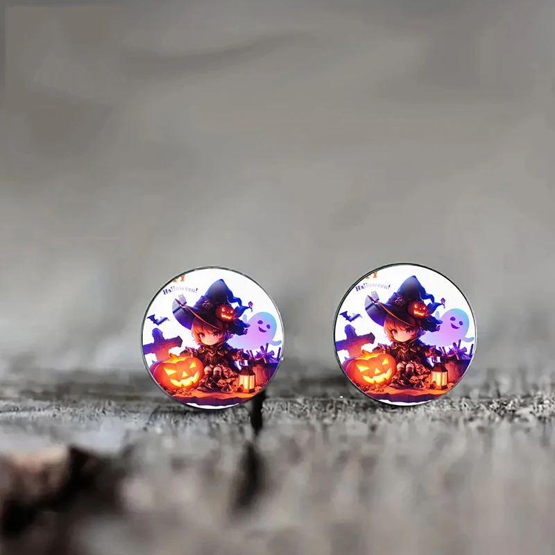 Großhandel Edelstahl Glas Halloween Ohrringe Cartoon Hexen Kürbis Geister Ohrstecker