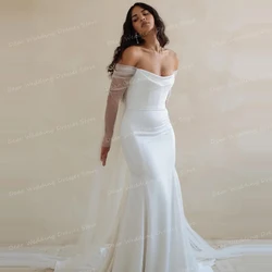 Vintage Wedding Dresses Sexy Lace Long Sleeve Mermaid Women's Bridal Gowns Off Shoulder Strapless Satin Vestidos فستان الزفاف