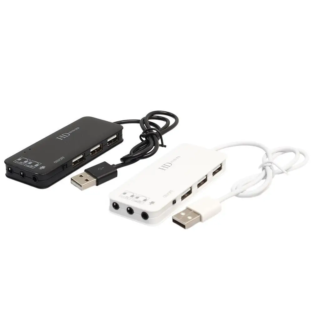 3 Port Usb 2.0 Hub External 7.1Ch Sound Card Headset Microphone Adapter For Pc